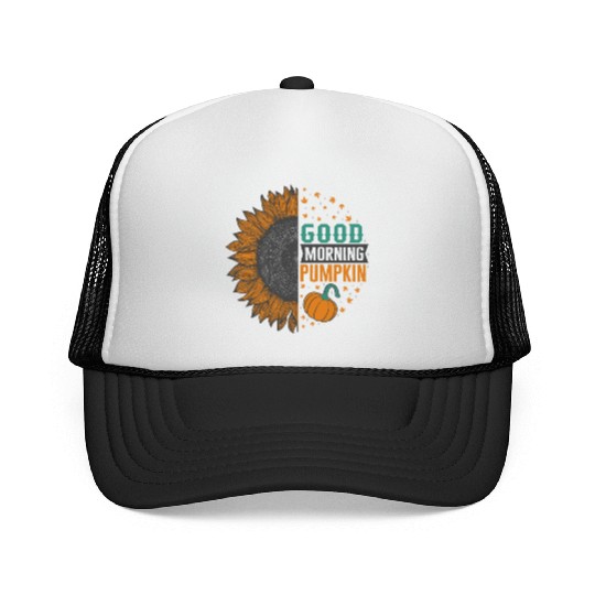 Halloween Theme Good Morning Pumpkin Sunflower Trucker Caps