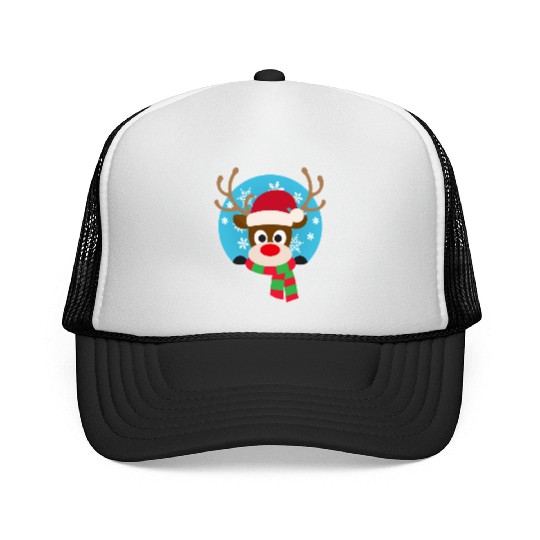 Cute Rudolph Red-Nosed Reindeer Christmas Design Trucker Caps