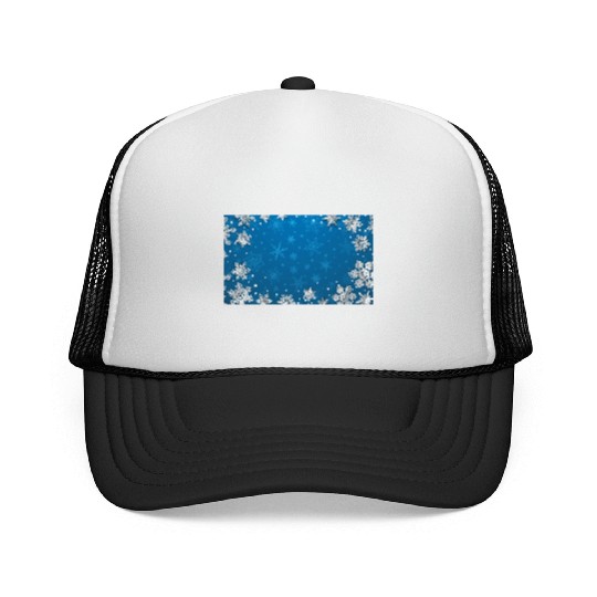 Winter Snowflakes Navy Blue Pattern Trucker Caps