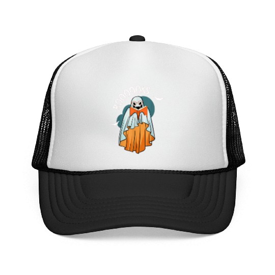 Ghost Book Reading Teacher School Funny Halloween Trucker Caps
