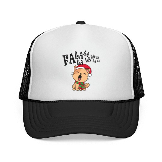 Cute Christmas Cat Singing Fa la la la Song Trucker Caps