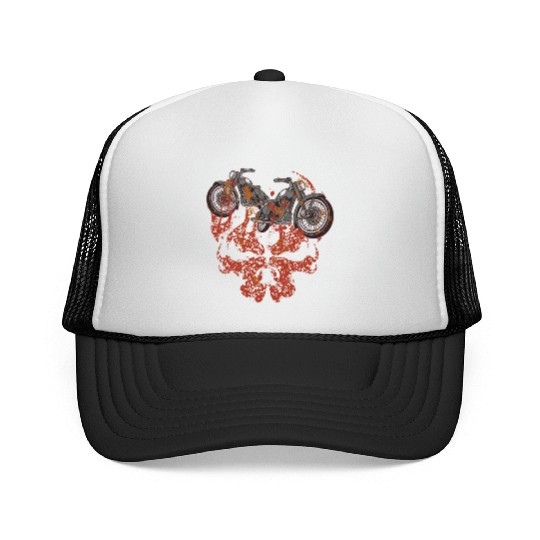 Motorcycle Grim Skull Biker Flame Trucker Caps