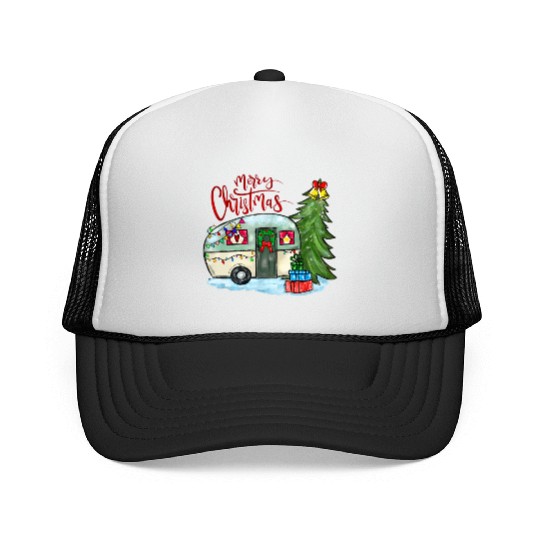 Merry Christmas Happy Camper Funny Camping Life Trucker Caps