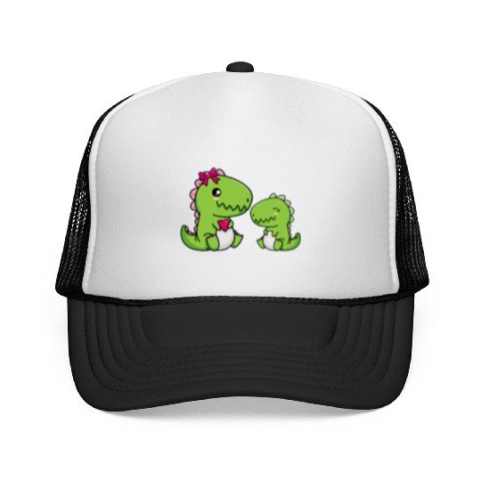 Big sister brother dino siblings boy girl heart Trucker Caps