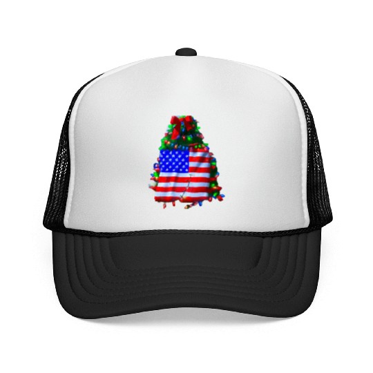 Patriotic Christmas US Flag Christmas Tree Trucker Caps