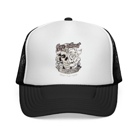 Love With No Regrets Skull With Roses Gift Trucker Caps