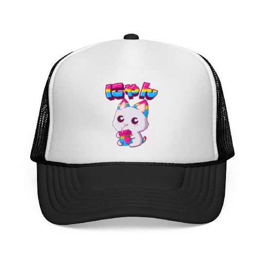 Pansexual Pride Kawaii Cat Strawberry Milk Pansexu Trucker Caps