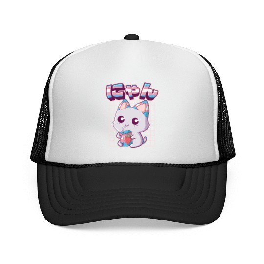 Transgender Pride Kawaii Cat Strawberry Milk Trans Trucker Caps
