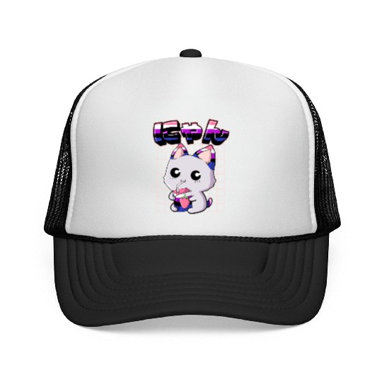 Genderfluid Pride Kawaii Cat Strawberry Milk Trucker Caps