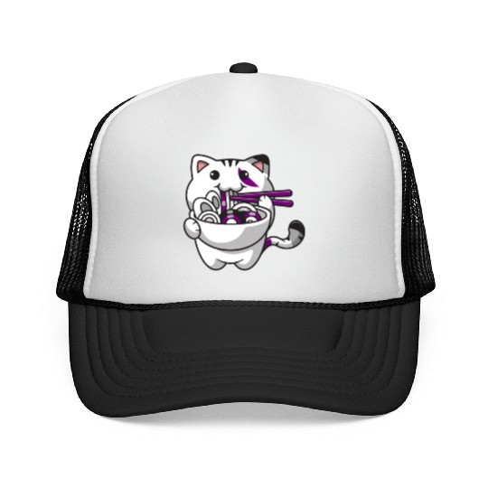 Asexual Pride Kawaii Cat Ramen Noodles Asexual Fla Trucker Caps