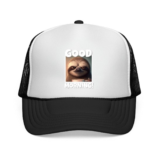 3d Sloth grumpy Coffee I hate people good morning Trucker Caps