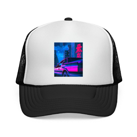 Vaporwave Car Synthwave City Trucker Caps