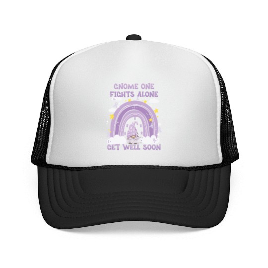 Gnome One Fights Alone Lavender | Fight The Cancer Trucker Caps