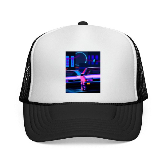Vaporwave Car Synthwave City Trucker Caps