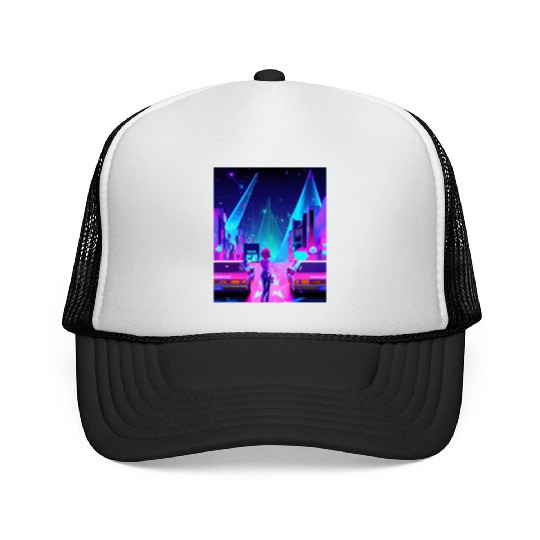 Vaporwave Car Synthwave Girl Trucker Caps