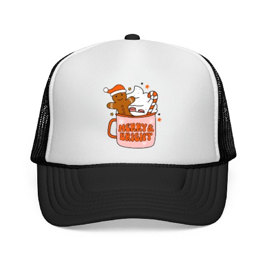 Retro Groovy Merry & Bright Gingerbread Christmas Trucker Caps