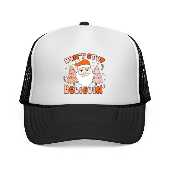 Retro Groovy Don't Stop Believin' Christmas Cute Trucker Caps