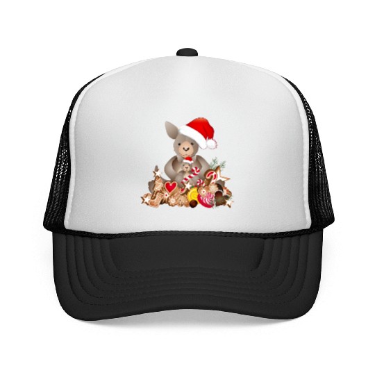 cute kangaroo for christmas with santa hat Trucker Caps