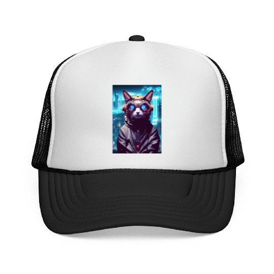 Techno Cat In Japan Neon City Trucker Caps