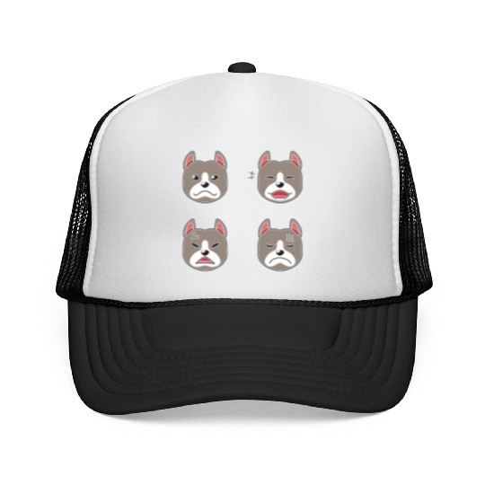Funny Pitbull Terrier Dog Cartoon Faces Trucker Caps
