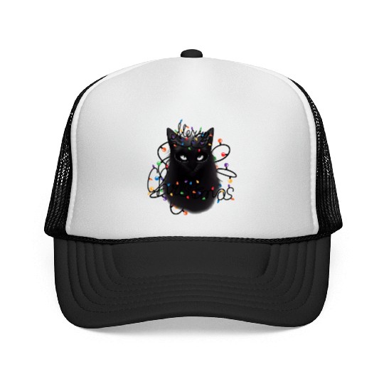 Black Cat christmas light Trucker Caps