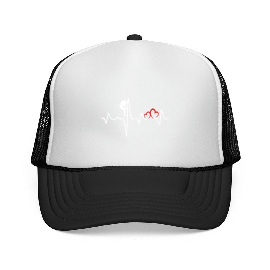 Rock Climbing EKG Heartbeat Love Mountain Climber Trucker Caps