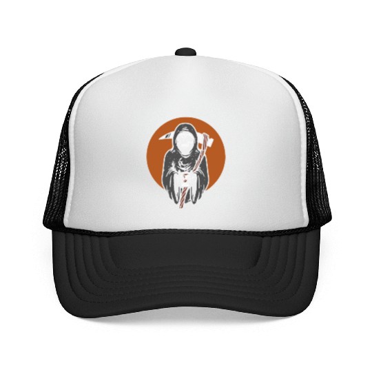 Humorous Grim Reaper Coffee Lover Trucker Caps