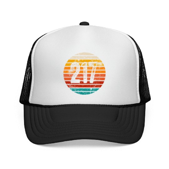 Distressed Vintage Sunset 217 Area Code Trucker Caps