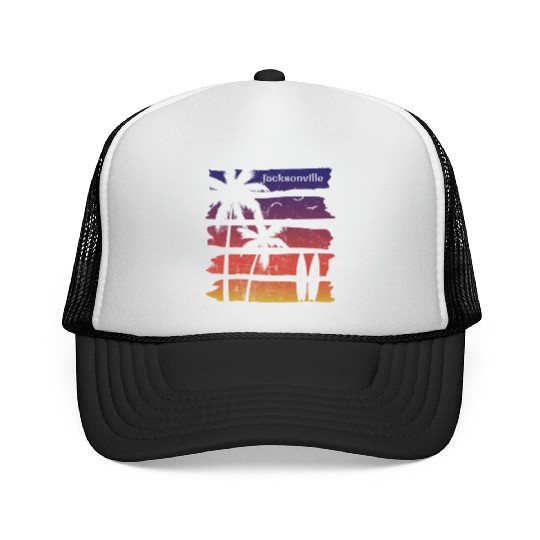 Cool Jacksonville Florida Surfing Fan Beach Palm Trucker Caps