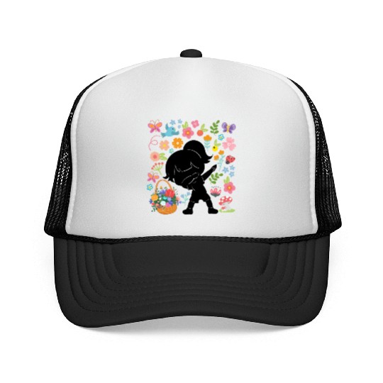 Silhouette Dabbing Girl Hippie Bouquet Spring Trucker Caps