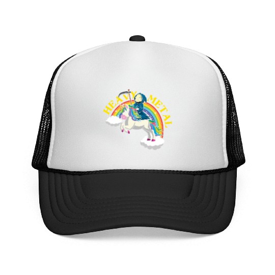 Skeleton Unicorn Rainbow Metal Music Heavy Rock Trucker Caps