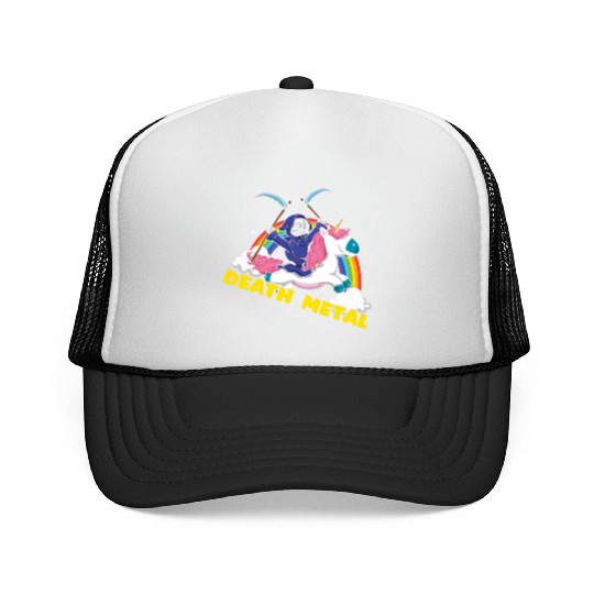Skeleton Unicorn Rainbow Metal Music Lover Trucker Caps