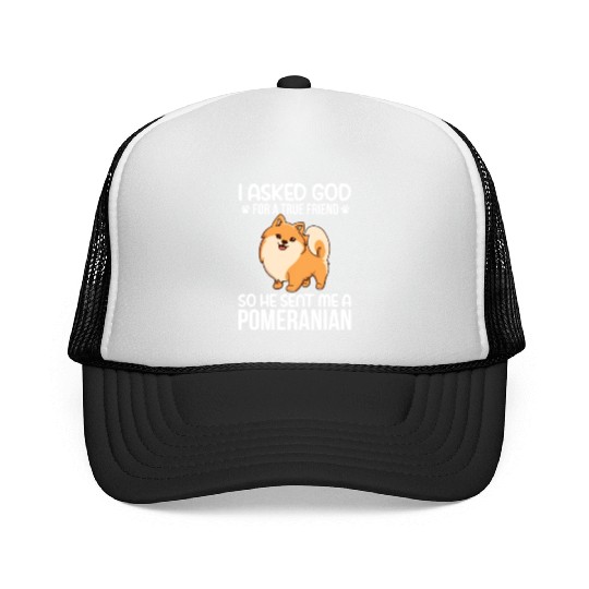 I Asked God For True Friend He Sent Me Pomeranian Trucker Caps