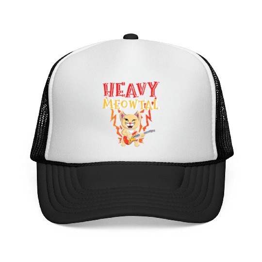 Kawaii Cat Heavy Meow Metal Music Lover Guitar Trucker Caps