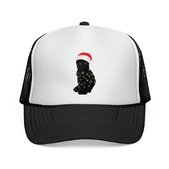 Black Cat Christmas Light Funny Cat Lover Trucker Caps