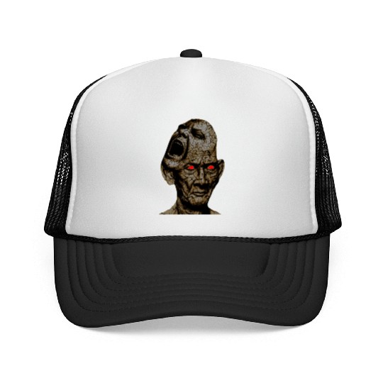 Stoic Old Man With Cracked Leathery Skin Red Eyes Trucker Caps