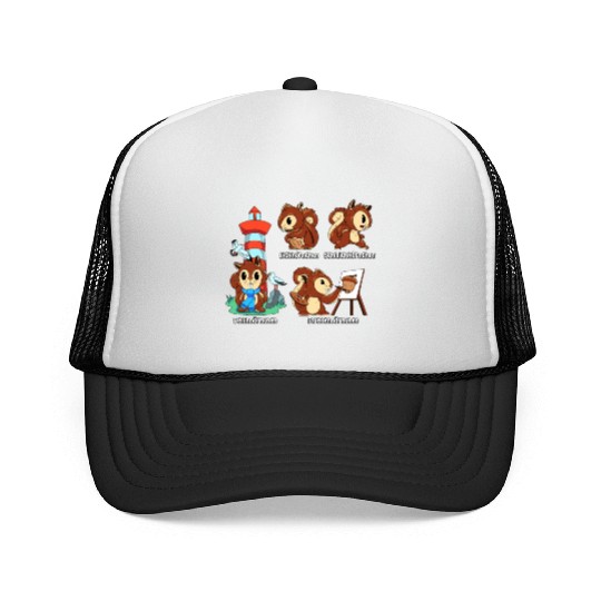 Nut Lover Wild Cute Squirrel Painting Walnut Shell Trucker Caps