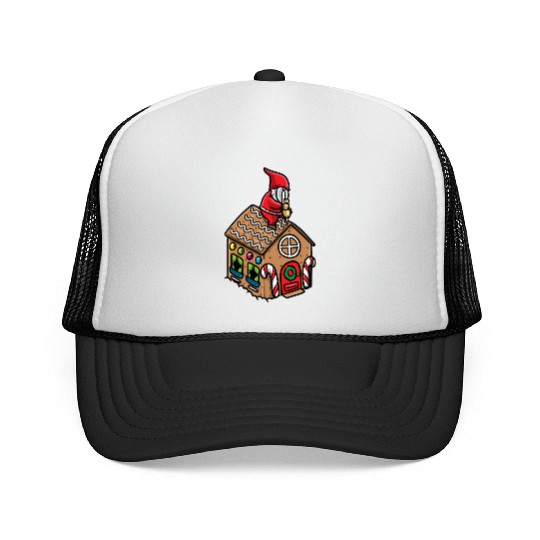 Christmas Gnome Gingerbread House Candy Cane Trucker Caps