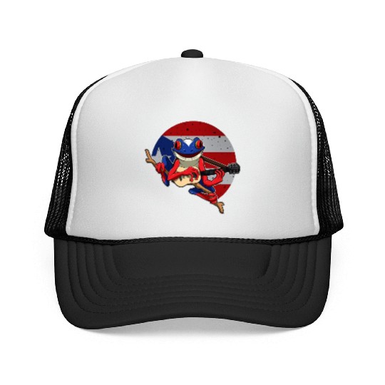 Guitar Playing Coqui Frog Puerto Rico Animal Trucker Caps