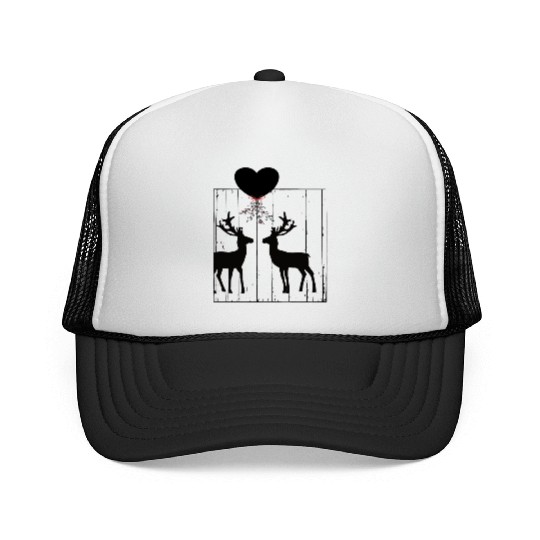 Reindeer love under a mistletoe Trucker Caps