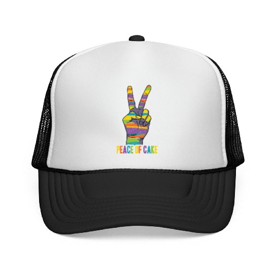 Peace of Cake Hand Sign Peaceful World Earth Trucker Caps