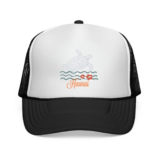 Hawaii Sea Turtle Hibiscus Flowers Souvenir Trucker Caps