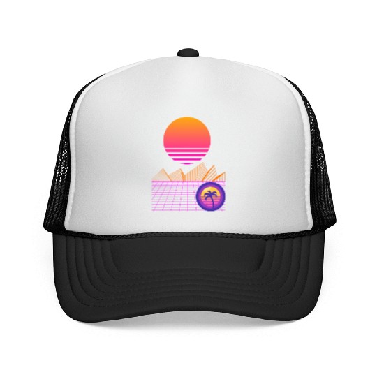 Synthwave Mountain Trucker Caps