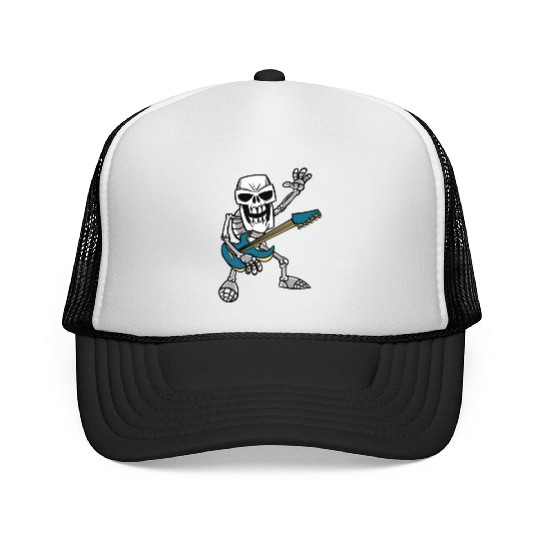 Rock & Roll Skeleton Guitar Music Lover Rockstar Trucker Caps