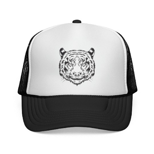 Tiger face black & white Trucker Caps