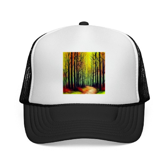 Sunset watercolor forest Trucker Caps