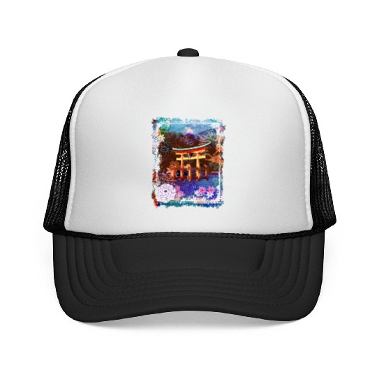 Japan Torii Gate In Water Mountain Collage Art 73 Trucker Caps