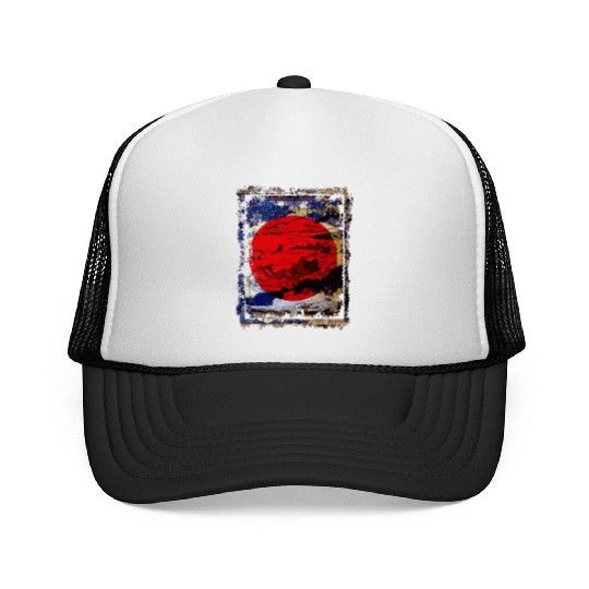 Japan Flag Red Circle Blue Mountain Collage Art 74 Trucker Caps