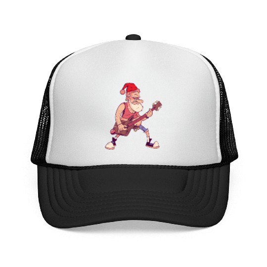 Bass Guitar Player Santa Claus Bass Guitarist Sant Trucker Caps