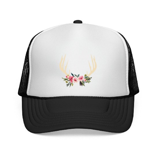 Trophy Wife Cute Deer Antlers Flowers Hunters Wife Trucker Caps
